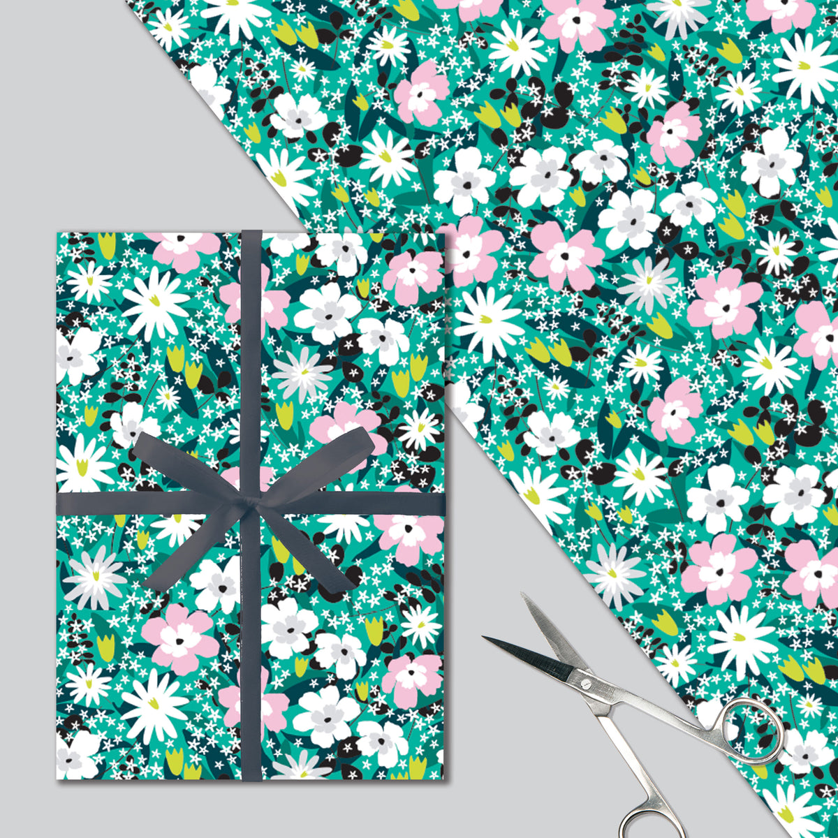 Gift Wrap Sheet  -Teal Floral