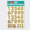 Luxury gold glitter number stickers by Rachel Ellen Designs, 4 sheets of sparkling self-adhesive digits for birthday cards and ages.
