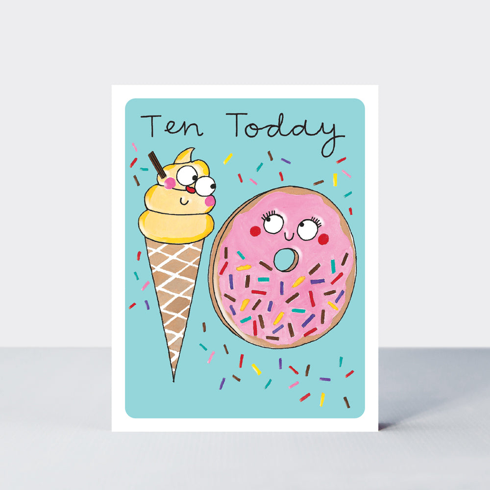 Hey! Age 10 Birthday card - Ice Cream &amp; Donut