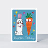 Hey! Age 11 Birthday card - Rabbit & Carrot