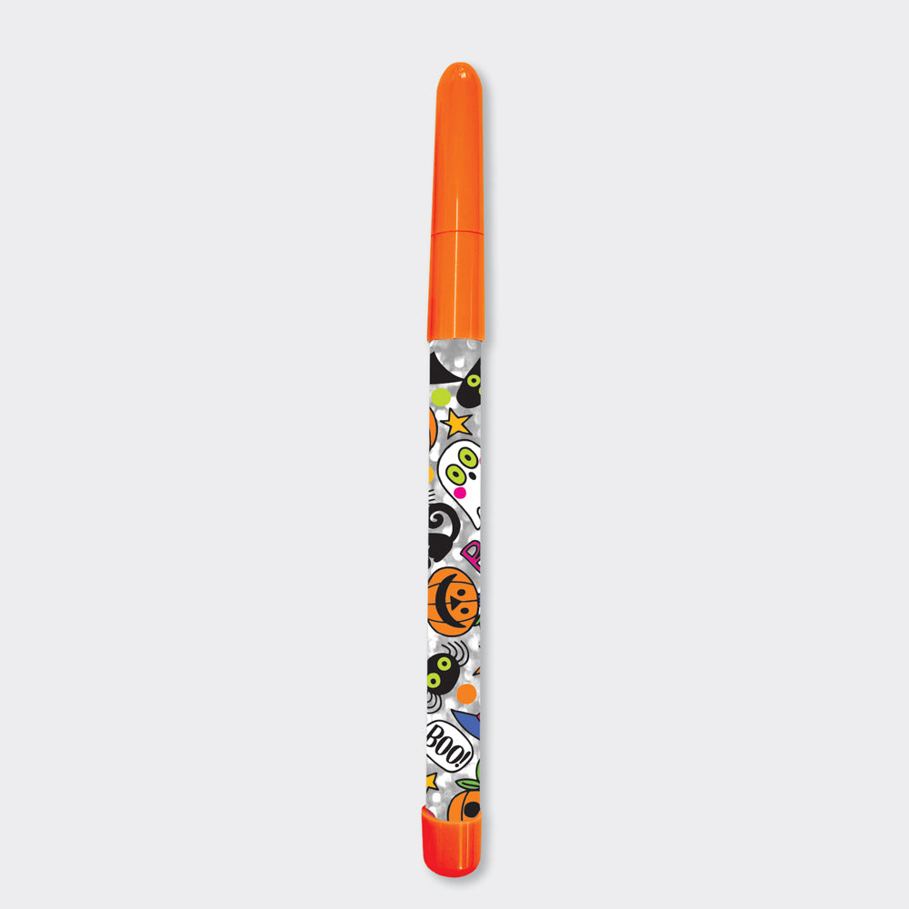 Halloween glitter ballpoint pen with spooky designs by Rachel Ellen
