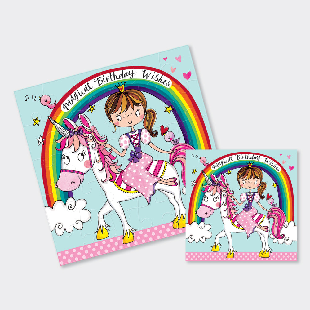 Jigsaw Card - Princess &amp; Unicorn  - Birthday Card