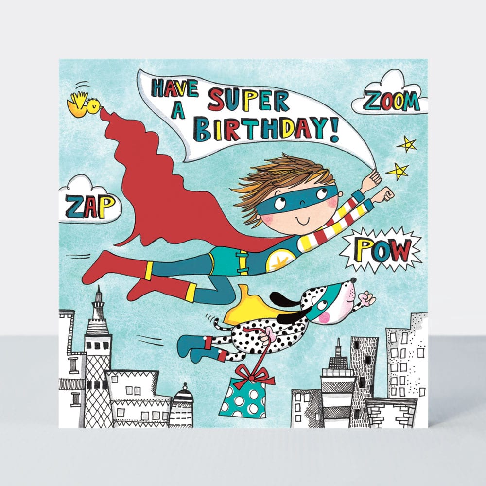 Jigsaw Card - Super Hero & Dog  - Birthday Card