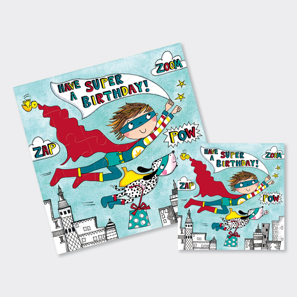 Jigsaw Card - Super Hero &amp; Dog  - Birthday Card