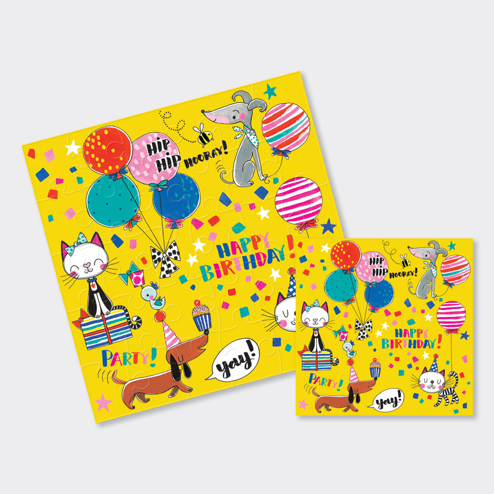 Jigsaw Card - Happy Birthday cats &amp; dogs  - Birthday Card