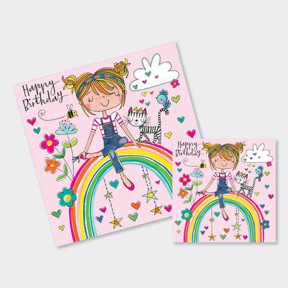 Jigsaw Card - Girl on Rainbow  - Birthday Card