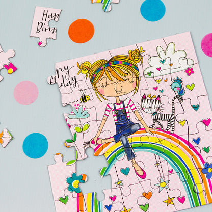 Jigsaw Card - Girl on Rainbow  - Birthday Card