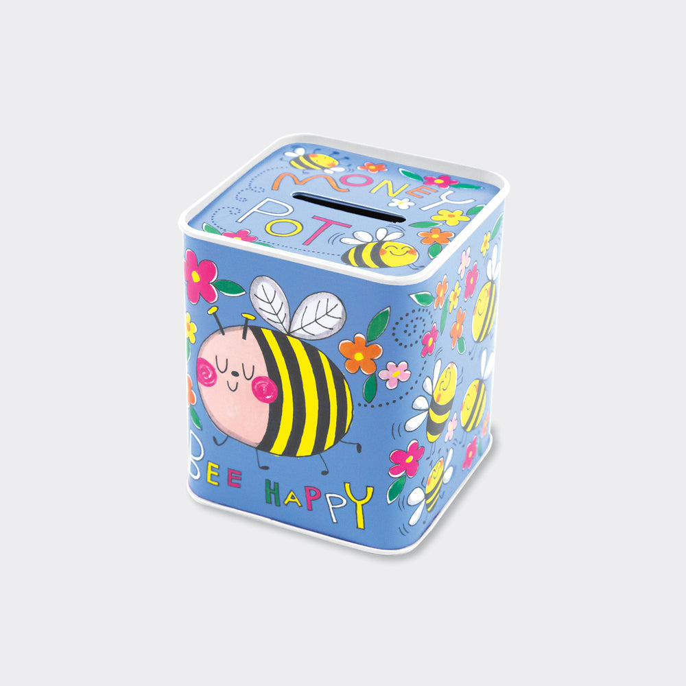 Purple Bees Kids Money Box Tin