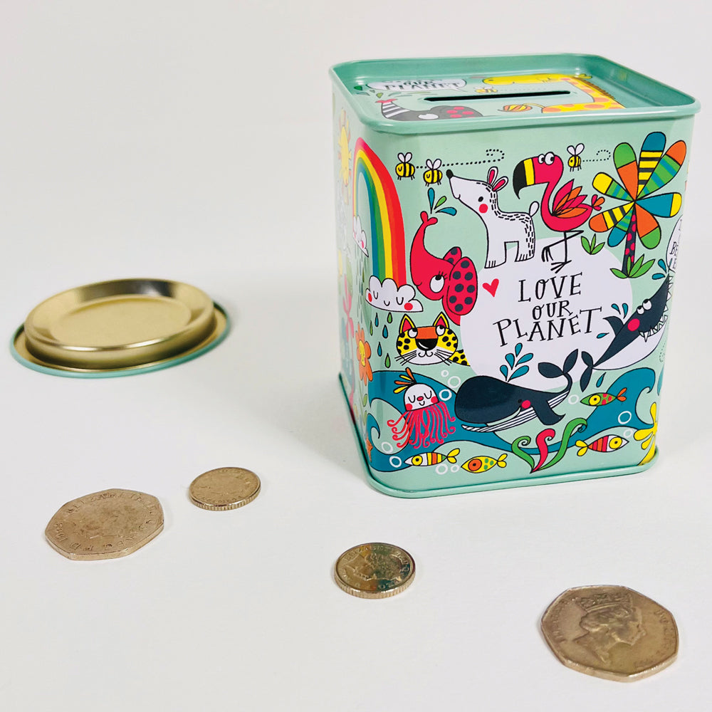 Love Our Planet Animals Kids Money Box Tin