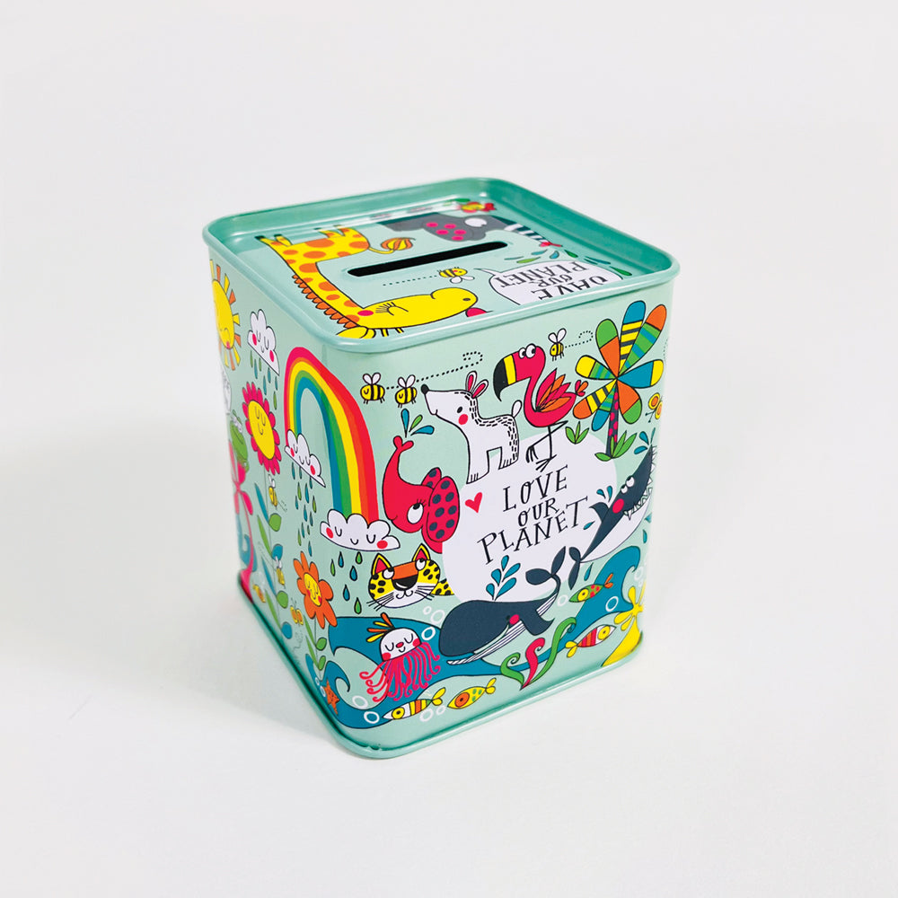Love Our Planet Animals Kids Money Box Tin
