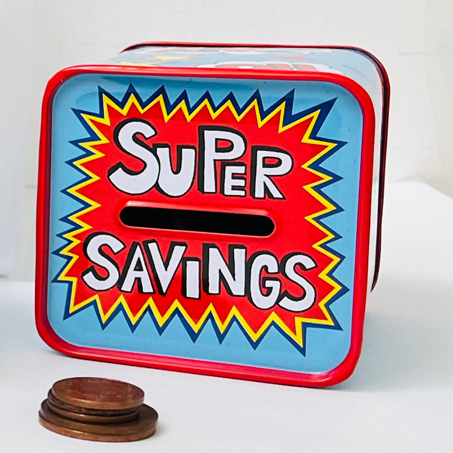 Super Savings Superhero Kids Money Box Tin