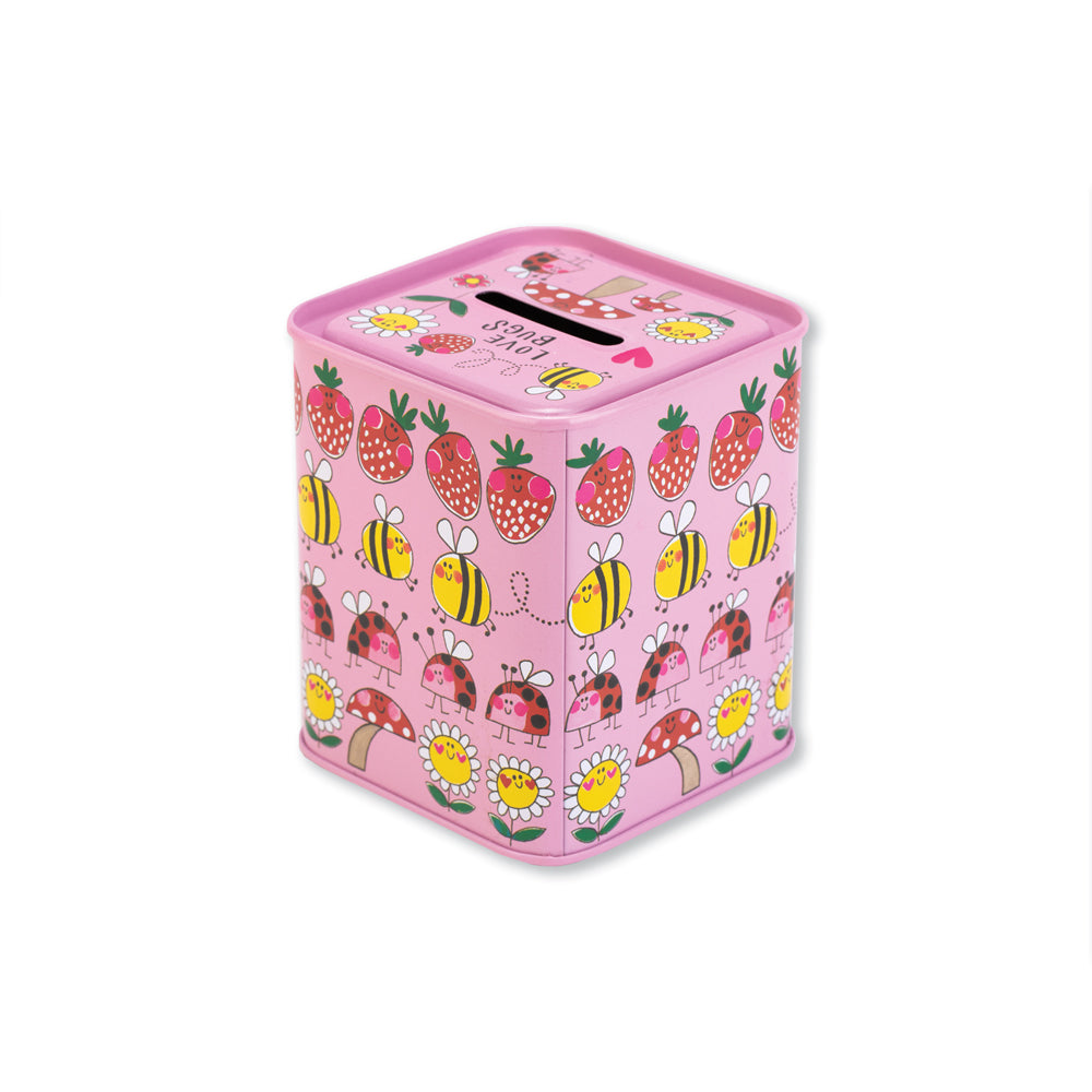 Love Bugs Ladybird Pink Kids Money Box Tin