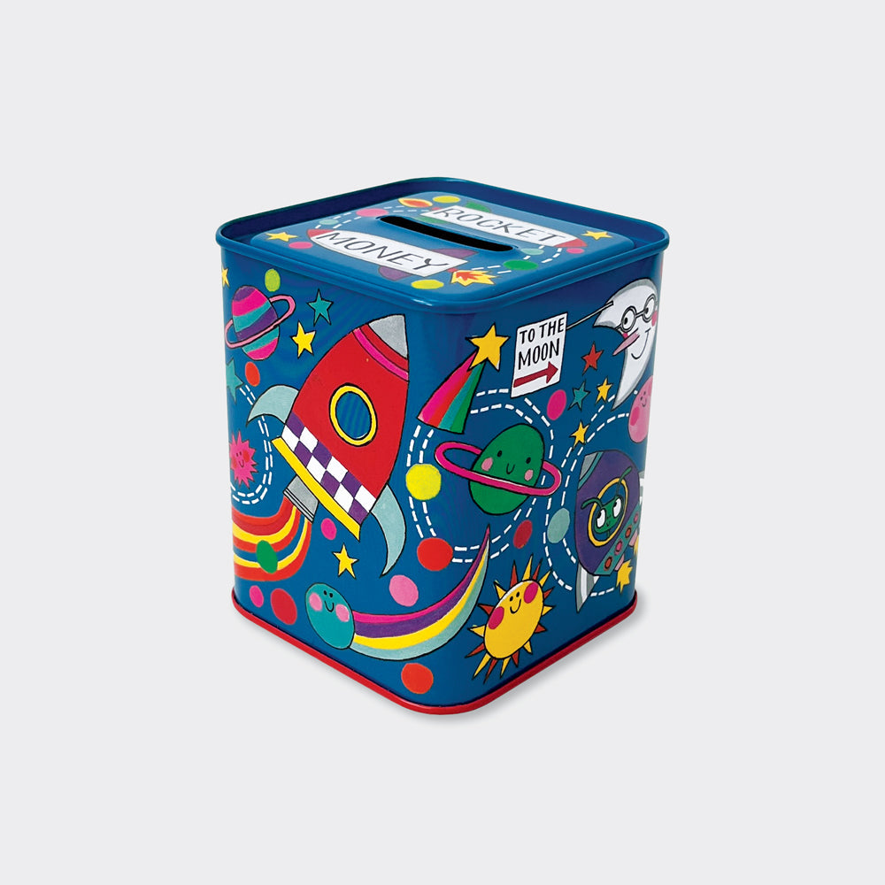 Rocket Space Kids Money Box Tin