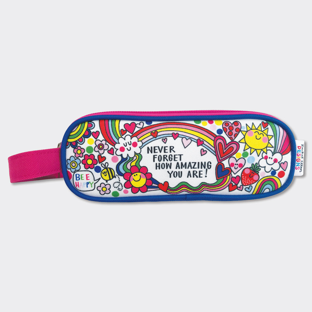 Double Zip Pencil Case With Handle - Inspirational 'Never Forget How Amazing You Are!' Purple Design