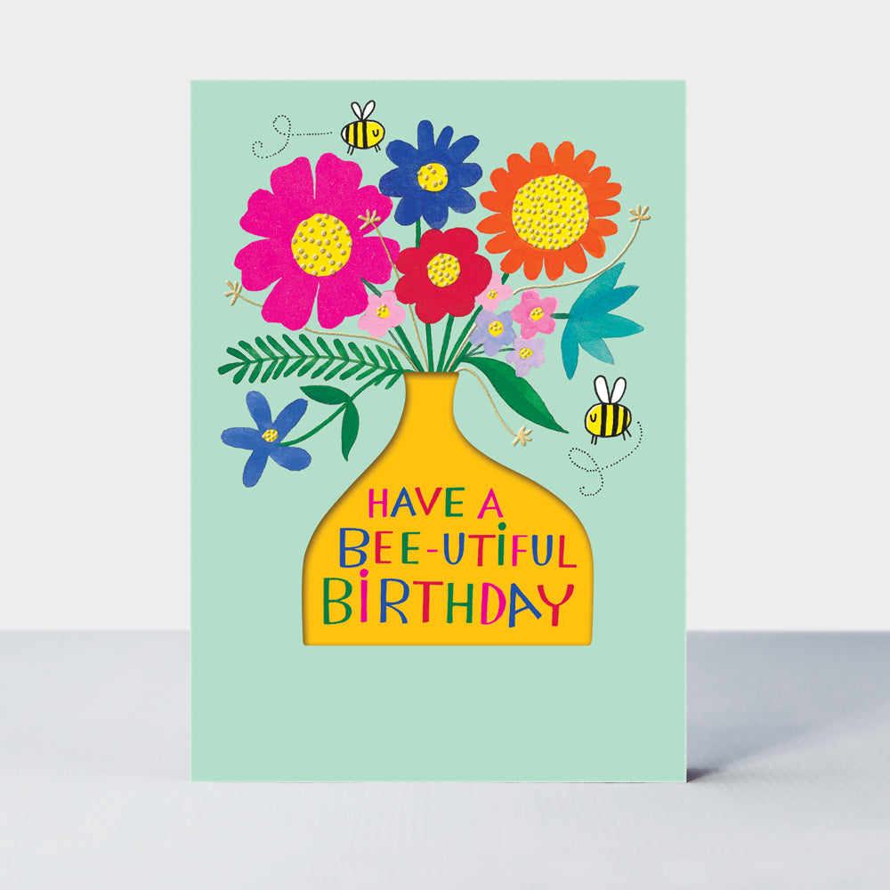 Birthday card featuring a vase of flowers design by Rachel Ellen Designs
