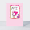 New baby girl card featuring a rabbit design by Rachel Ellen Designs