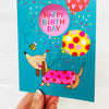 Peep - Happy Birthday Card/Dog & Balloons