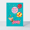 Birthday card featuring a dog and balloons design by Rachel Ellen Designs