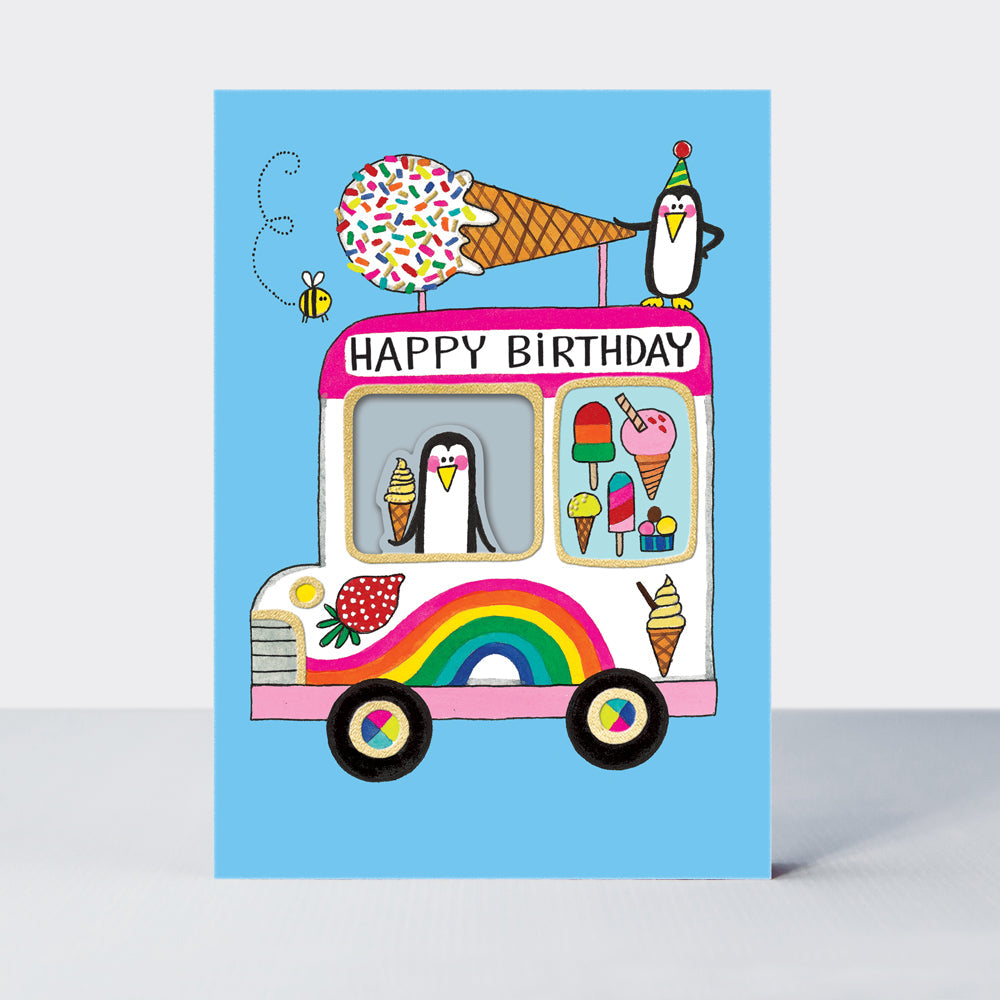 Birthday card featuring an ice cream van design by Rachel Ellen Designs