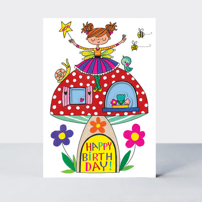 Birthday card featuring a fairy on a toadstool design by Rachel Ellen Designs