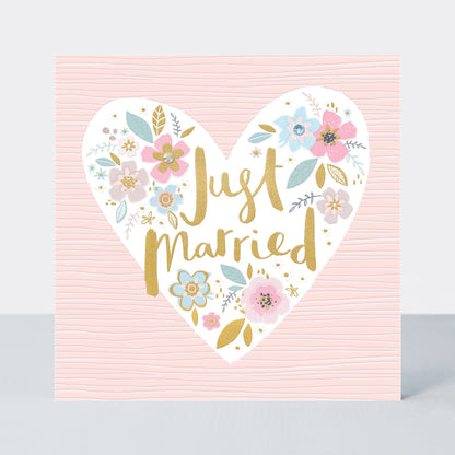 Peony - Just Married Floral Heart Wedding Card