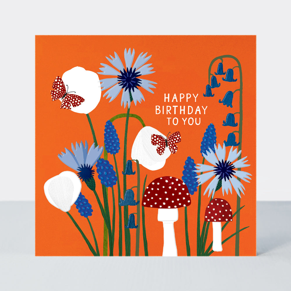 Paper Petals - Happy Birthday Card - Paper Cut Petals, Toadstools &amp; Butterflies