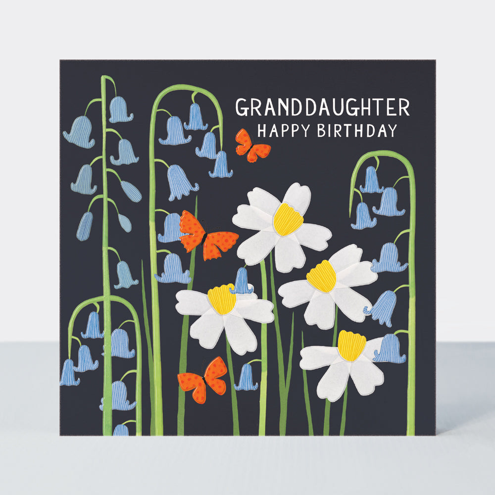 Paper Petals - Granddaughter Birthday Card - Paper Cut Butterflies &amp; Bluebells