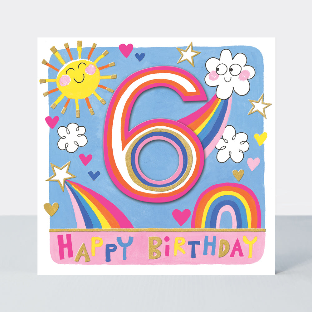 Rhubarb - Age 6 Girl/Sunshine &amp; Rainbows birthday card