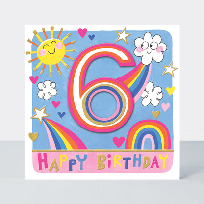 Rhubarb - Age 6 Girl/Sunshine &amp; Rainbows birthday card
