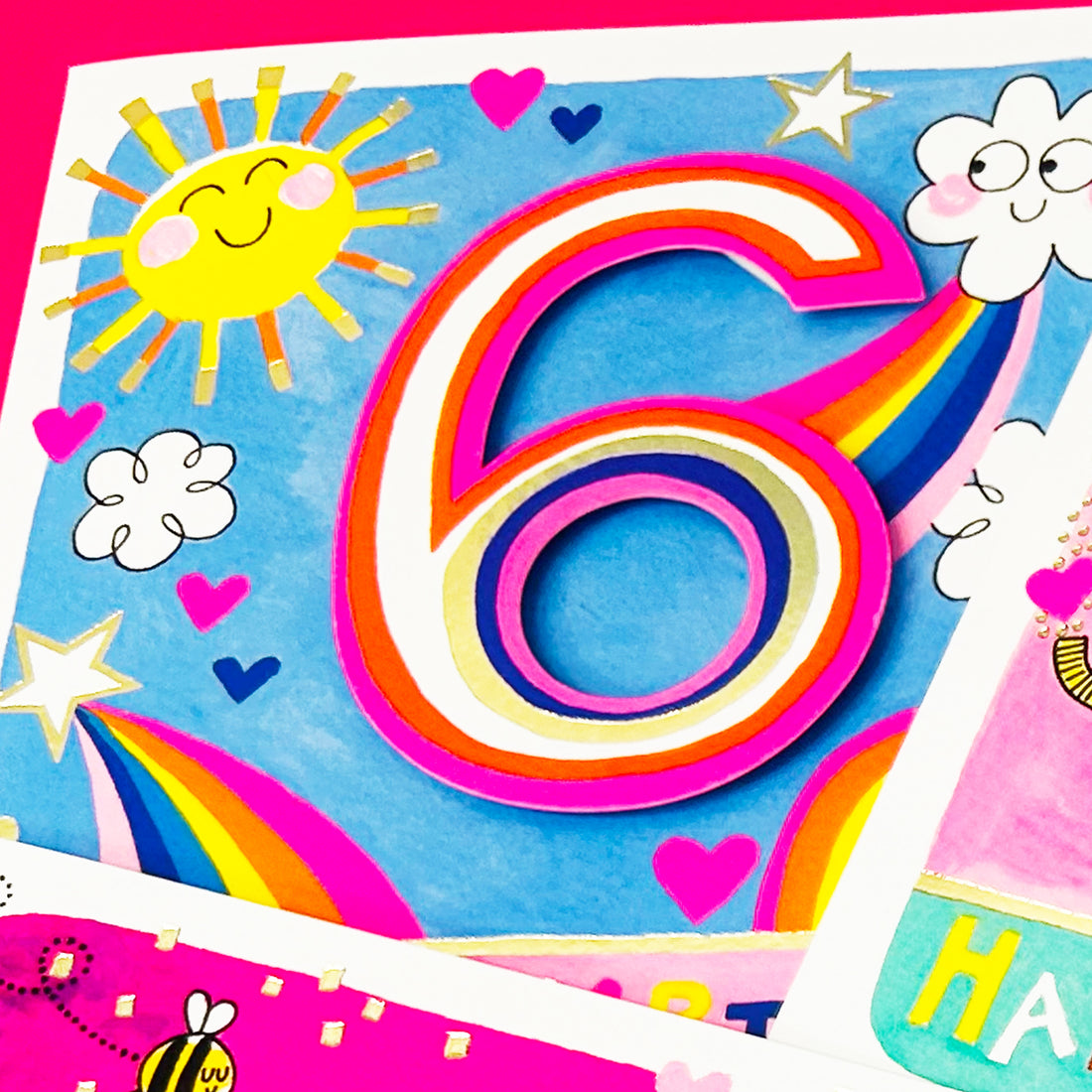 Rhubarb - Age 6 Girl/Sunshine &amp; Rainbows birthday card