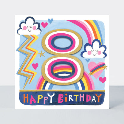 Rhubarb - Age 8 Girl/Rainbows &amp; Clouds birthday card
