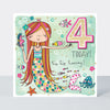 Scribbles - Age 4 Girl Mermaid - Birthday Card