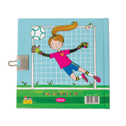 Back of girls football secret diary showing goalie design