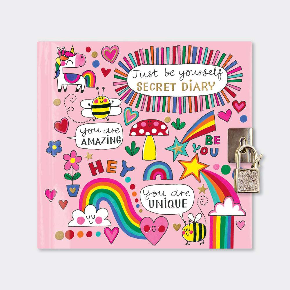 Lockable Secret Diary - Unicorns, Rainbows &amp; Bees/Just Be Yourself