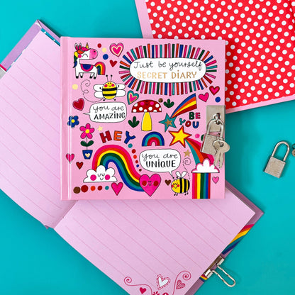 Lockable Secret Diary - Unicorns, Rainbows &amp; Bees/Just Be Yourself