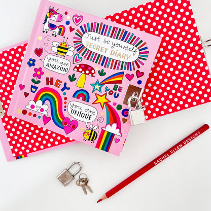 Lockable Secret Diary - Unicorns, Rainbows &amp; Bees/Just Be Yourself