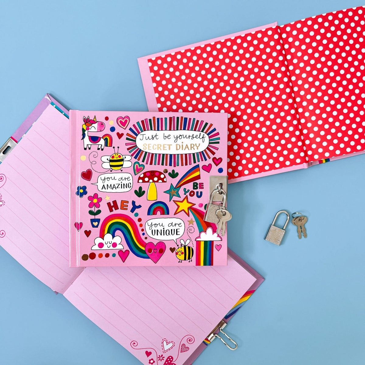 Lockable Secret Diary - Unicorns, Rainbows &amp; Bees/Just Be Yourself