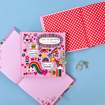 Lockable Secret Diary - Unicorns, Rainbows &amp; Bees/Just Be Yourself
