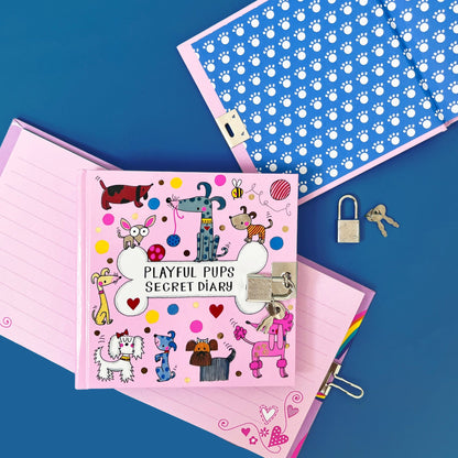 Lockable Secret Diary - Dogs/Playful Pups
