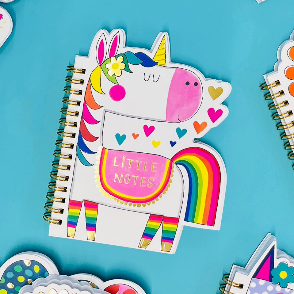 Magical Unicorn Shaped Wire Bound Notebook | Gold Foil &amp; Rainbow