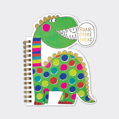 Roar-some Dinosaur Shaped Wire Bound Notebook | Gold Foil &amp; Colourful Spots