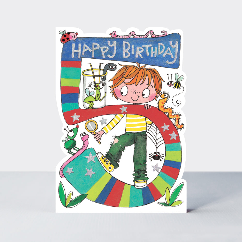 Star Jumps - Age 5 boy & bugs  - Birthday Card