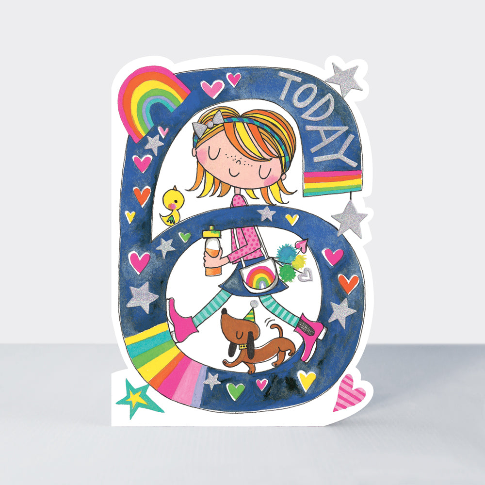 Star Jumps - Age 6 rainbow girl  - Birthday Card