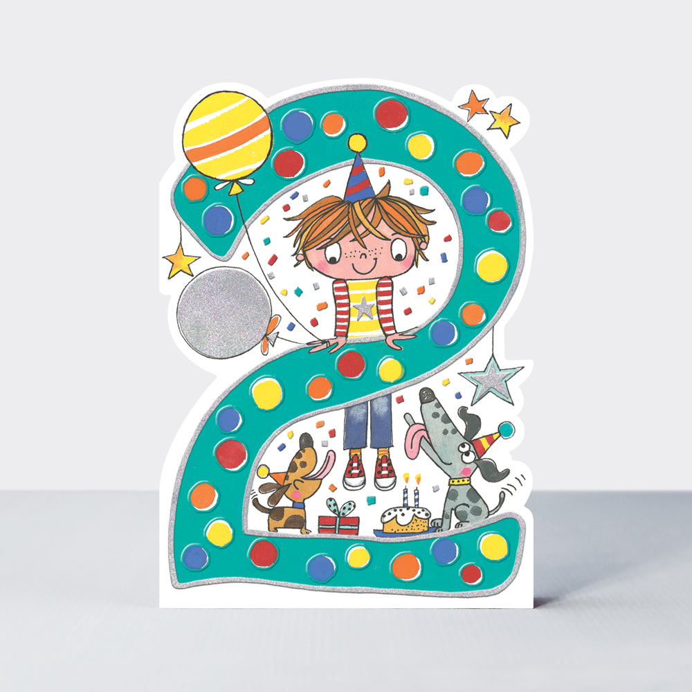 Star Jumps - Age 2 boy &amp; dogs  - Birthday Card