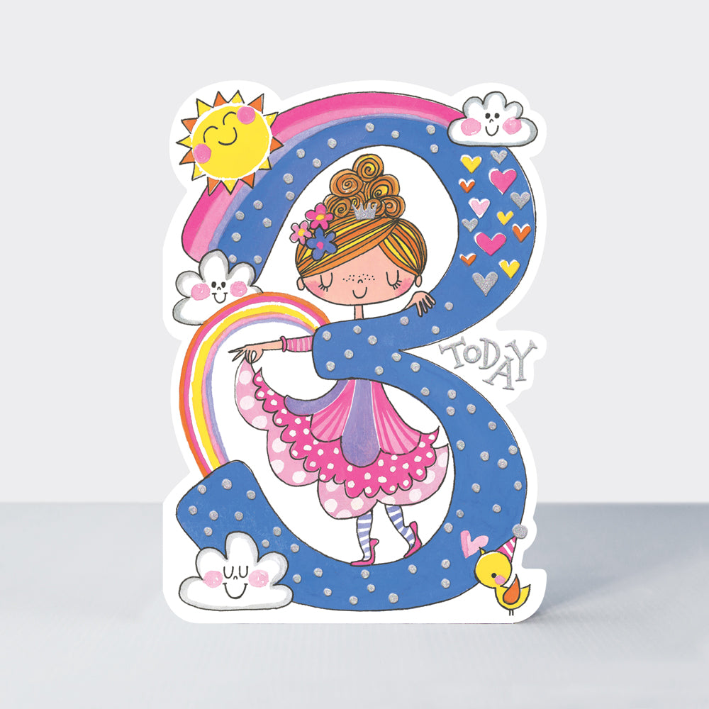 Star Jumps - Age 3 girl princess  - Birthday Card