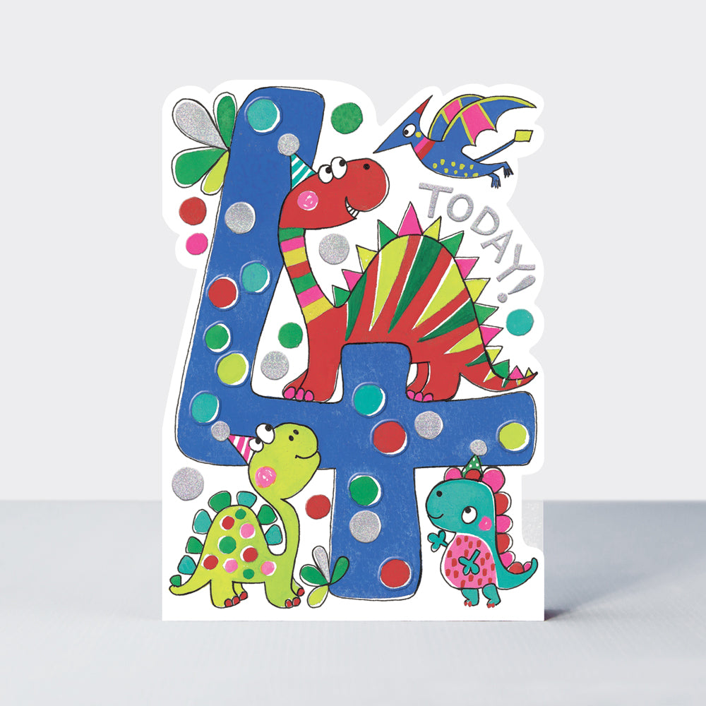Star Jumps - Age 4 boy dinosaurs  - Birthday Card