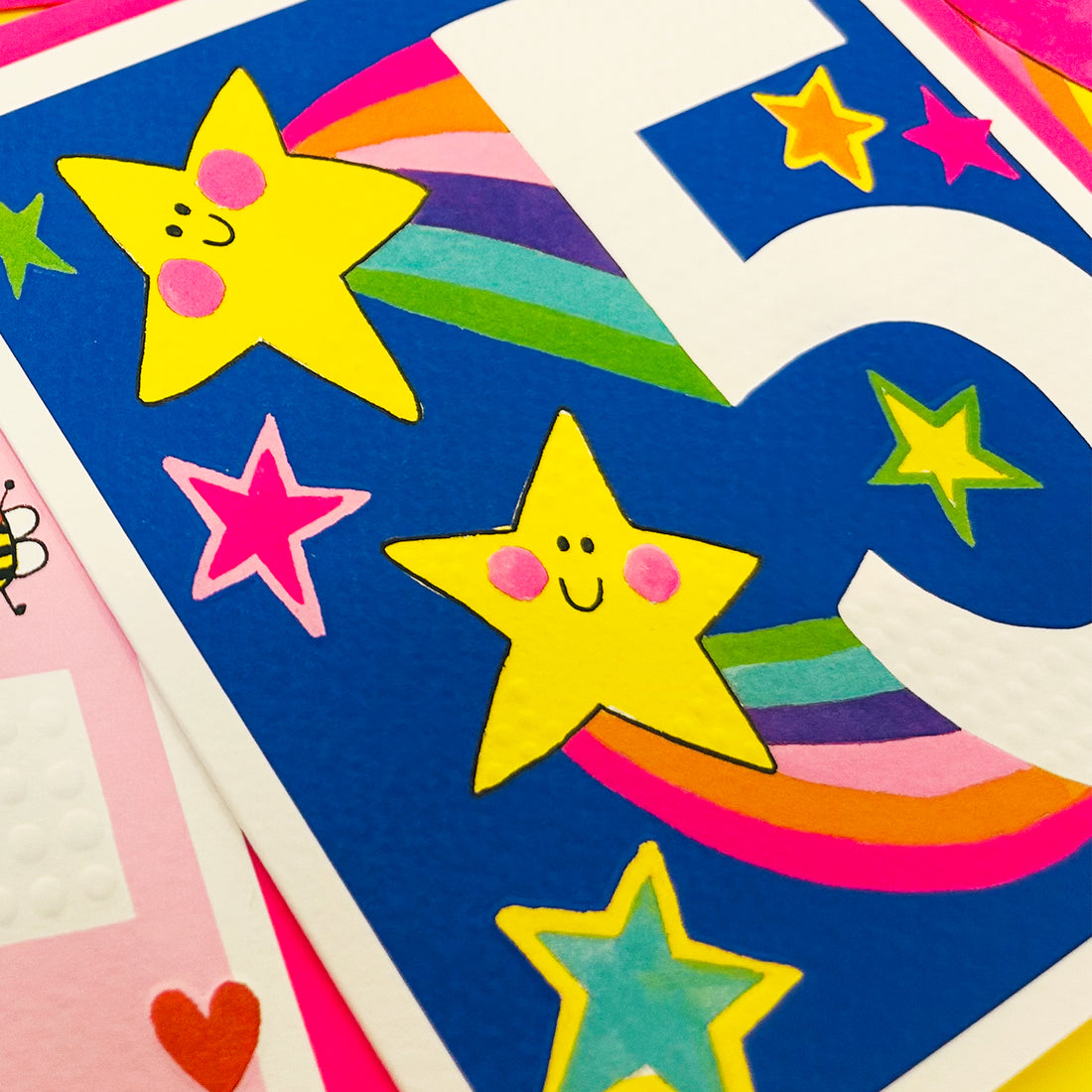 Sweet Pea - Age 5 Girl/Stars &amp; Rainbows Birthday Card