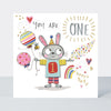 T-Party - Age 1 Birthday Card /Rabbit & Balloons
