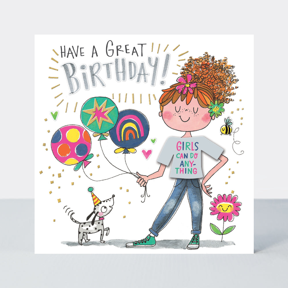 T-Party - Birthday Girls Can Do Anything Balloons  - Birthday Card