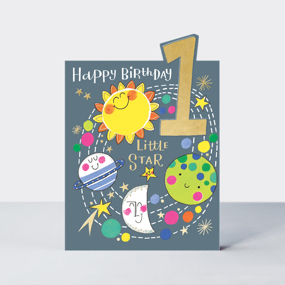 Tiptoes - Age 1 Boy  - Planets  - Birthday Card